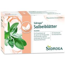 Verpackung von Sidroga Salbeiblätter-Arzneitee, 20 Teebeutel für Erwachsene.