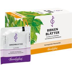 Eine Packung Birkenblättertee und ein Teebeutel zur medizinischen Anwendung.